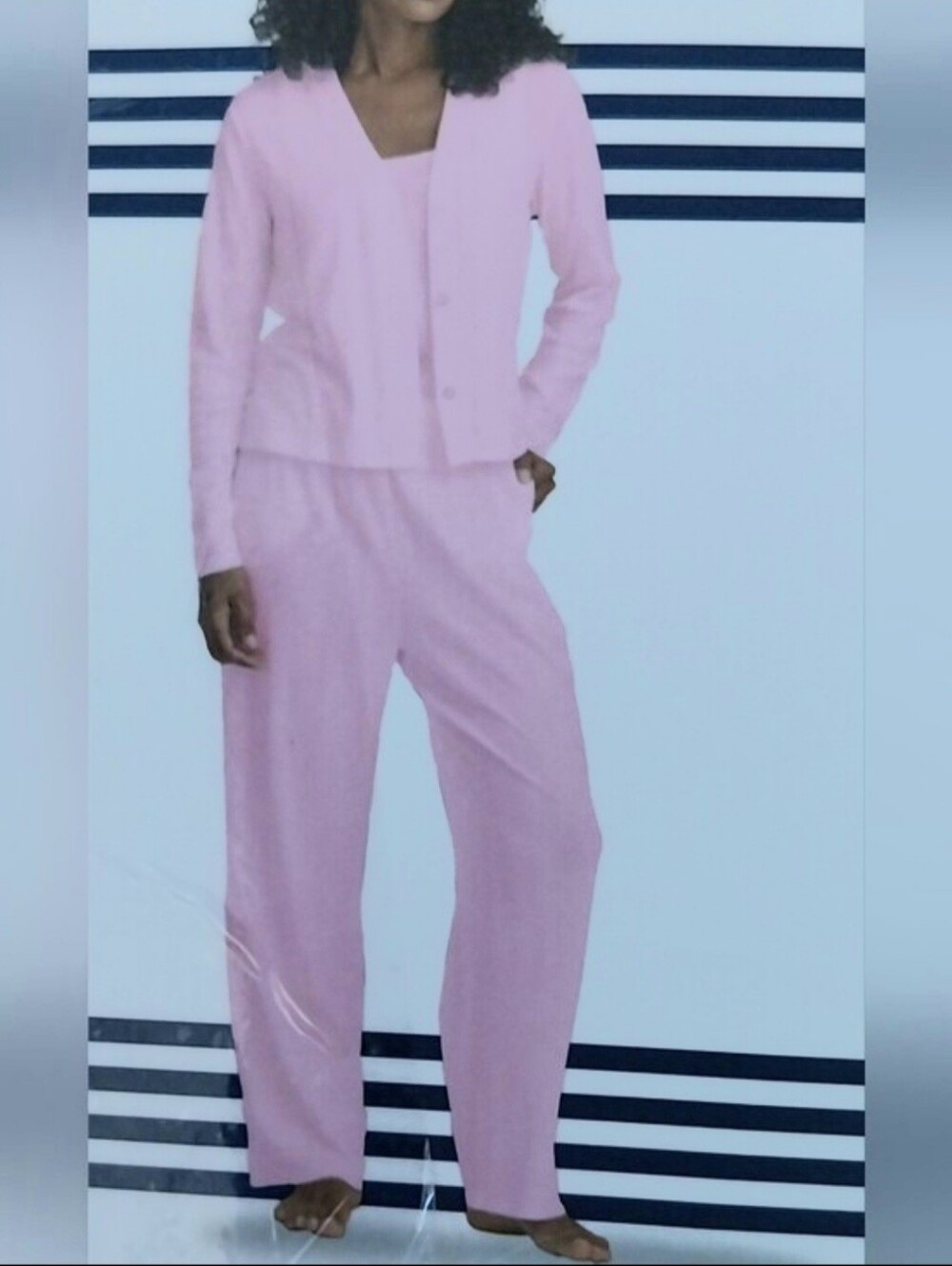 🌷3 Pieces Set Pink Camisole Lounge Pants & Cardigan Set